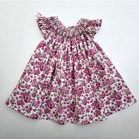 VESTIDO CASINHA DE ABELHA ROSA E BRANCO COM FLORES