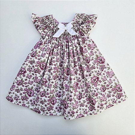 VESTIDO CASINHA DE ABELHA ROSA E BRANCO COM FLORES