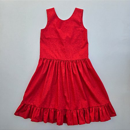 VESTIDO VITÓRIA VERMELHO CAVADO COM BABADO NA SAIA