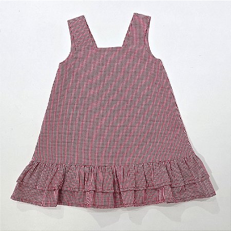 VESTIDO LARA XADREZ DE VERMELHO CAVADO BABADO DUPLO NA SAIA