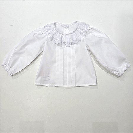 CAMISETE INFANTIL BRANCA GL FRANZIDA DE RENDA ML FOFA