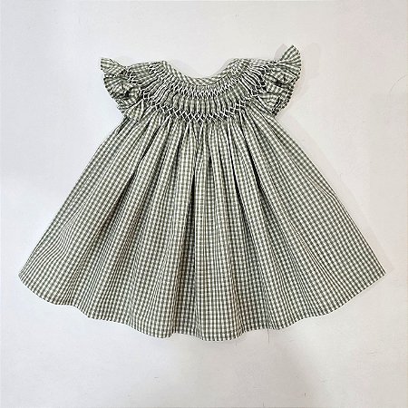 VESTIDO CASINHA DE ABELHA XADREZ VERDE COM BRANCO