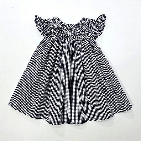 VESTIDO CASINHA DE ABELHA XADREZ DE AZUL MARINHO