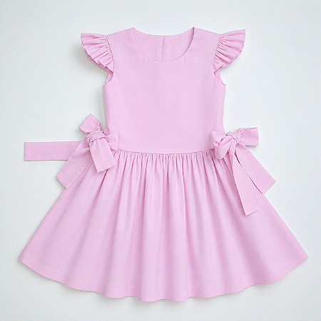 VESTIDO VITÓRIA ROSA BEBÊ COM DOIS LAÇOS LATERAIS