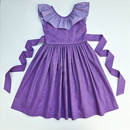 VESTIDO VITÓRIA ROXO RAJADO DC CAVADO NAS COSTA GL FRANZIDA E CINTO