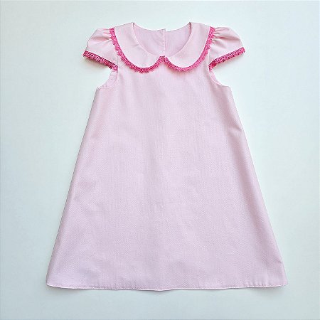 VESTIDO LARA ROSA BEBE GL E MANGA COPINHO COM RENDA PINK