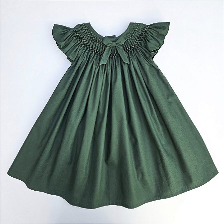 VESTIDO CASINHA DE ABELHA VERDE MILITAR COM BORDADOS VERDE