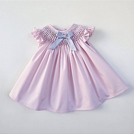 VESTIDO CASINHA DE ABELHA ROSA BEBE COM BORDADOS AZUL