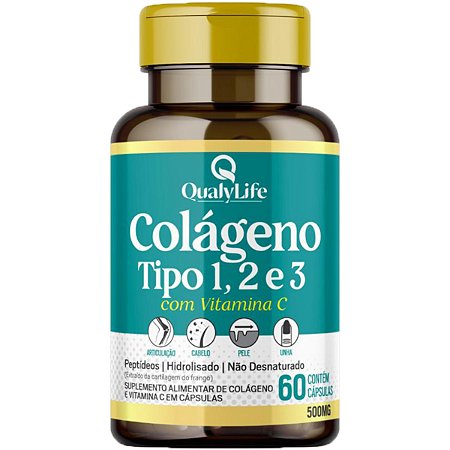 Colágeno Tipo 1,2 E 3 Com Vitamina C 60 Cápsulas Qualylife