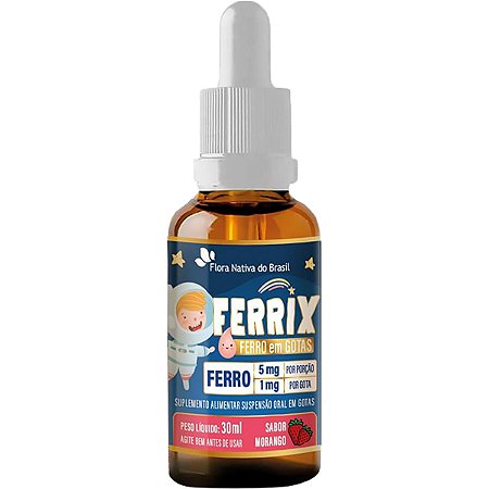 Ferro Em Gotas Ferrix Kids 30ml Flora Nativa Sabor Morango