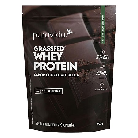 Whey Protein Grassfed Chocolate Belga 450g Puravida