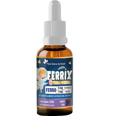 Ferro Em Gotas Ferrix Kids 30ml Flora Nativa Sabor Uva