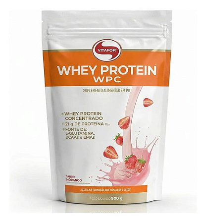 Whey Protein Wpc 900g Sabor Morango Vitafor