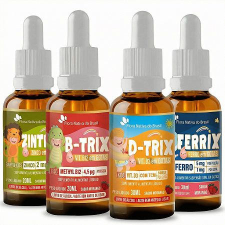 Kit Ferrix B-trix D-trix Zintrix Flora Nativa Kids Morango