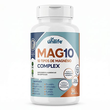Magnésio Complexo Com 10 Tipos 90 Cápsulas Unilife