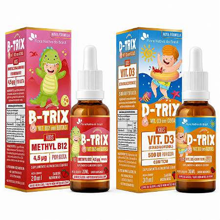 Kit B Trix 20ml + D Trix 30ml Em Gotas Kids Flora Nativa Morango