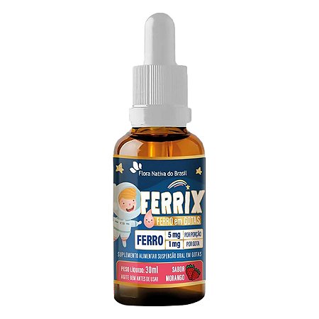 Ferro Em Gotas Ferrix Kids 30ml Flora Nativa Sabor Morango