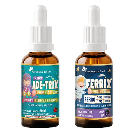 Kit ADE-Trix Kids Vitaminas A, D e E + Ferrix Ferro em Gotas Flora Nativa