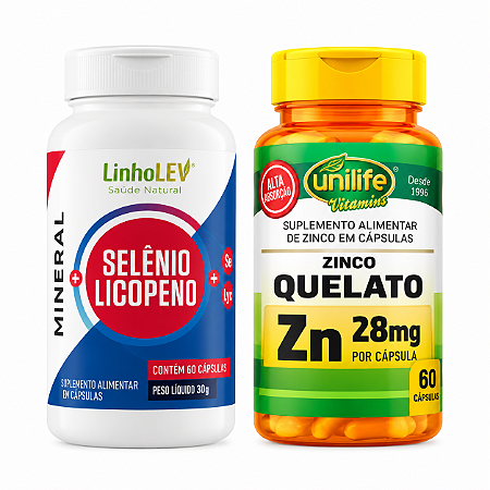 Kit Selênio Licopeno 60 Cápsulas Linho Lev + Zinco Quelato 60 Cápsulas Unilife