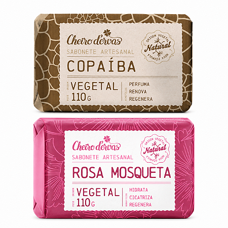Kit Sabonetes Copaíba 110g + Sabonete Rosa Mosqueta 110g Cheiro de Ervas