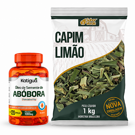 Kit Óleo de Semente de Abóbora 120 Caps Katiguá + Capim-limão Sabor Verde