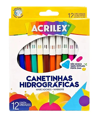 CANETINHA HIDROGRÁFICA 12 CORES ACRILEX