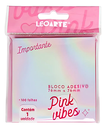 BLOCO ADESIVO DE NOTAS PINK VIBES HOLOGRÁFICO 100 FOLHAS