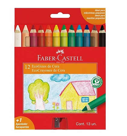 GIZ DE CERA ECOGIZ DE MADEIRA 12 CORES - FABER-CASTELL