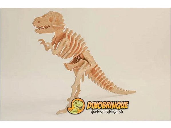 Quebra Cabeça 3D Dinossauro T- Rex - 30 Peças - MDF Cru - Corte a