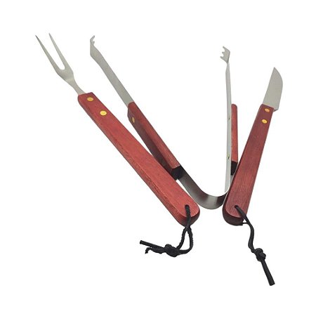 Conjunto Faca Garfo e Pegador Inox para Churrasco
