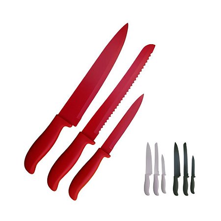 Jogo de Facas Inox Linhas Colorida 3 Peças