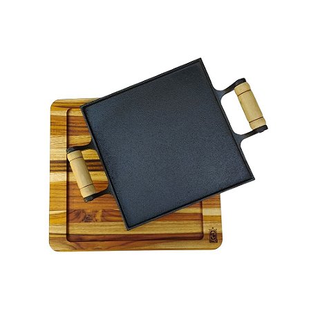 Chapa de Ferro Fundido 25cm com Suporte de Madeira