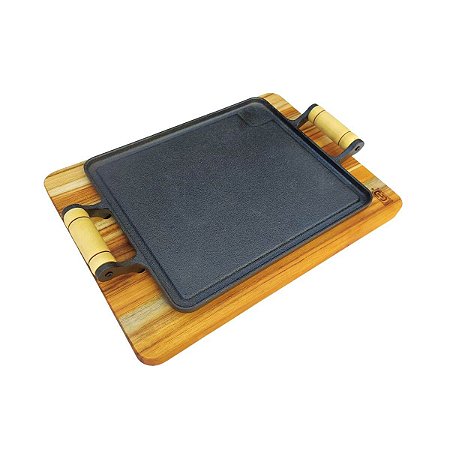 Chapa de Ferro Fundido 38cm com Suporte de Madeira