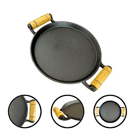 Bifeteira de Ferro Fundido com Alça de Madeira 23cm