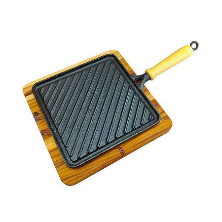 Conjunto Chapa De Grelhar Frisada Com Tábua de Madeira