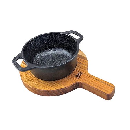 Cumbuca De Ferro Fundido 435ml Com Suporte Madeira