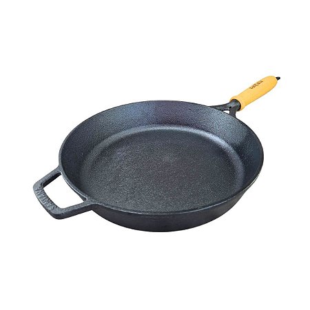 Frigideira Ferro Fundido 27cm Antiaderente Alta Cabo Madeira