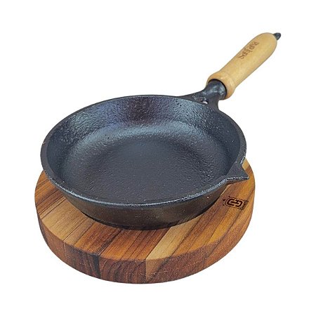 Frigideira De Ferro Fundido Com Suporte Madeira Para Ovo