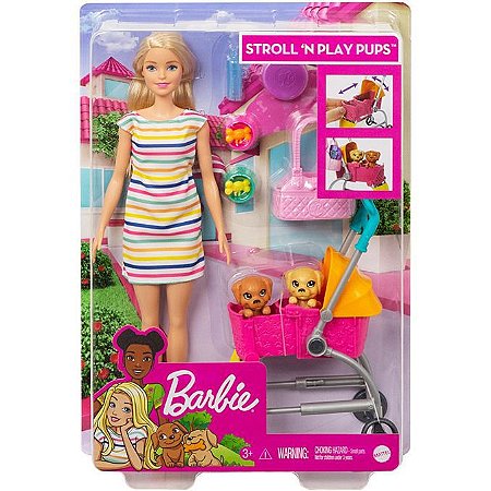 BONECA BARBIE CARRINHO DE CACHORRINHOS GHV92