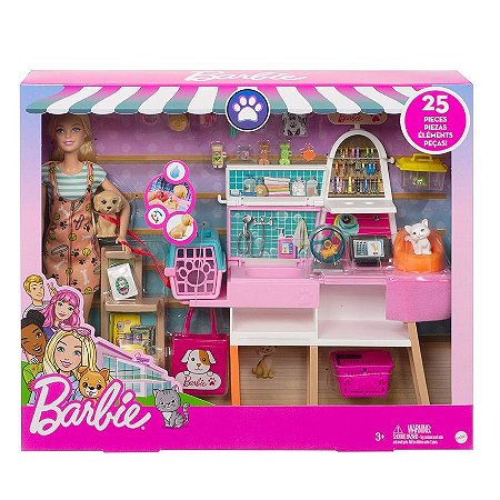 BONECA BARBIE COM CENARIO E ANIMAL PET SHOP GRG90 - MATTEL - Star