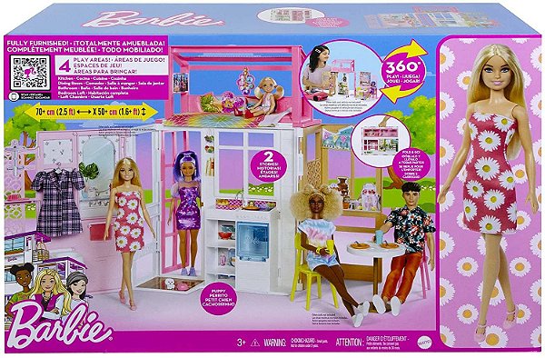 Barbie casa portátil com piscina, casa de bonecas