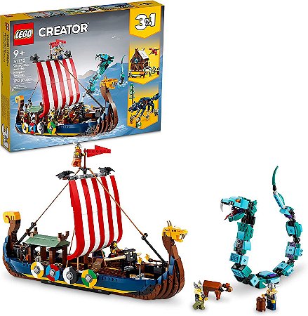 LEGO CREATOR 3 EM 1 NAVIO VIKING E A SER DE MIDGARD 31132
