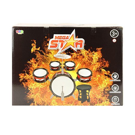 Bateria Infantil c/ Banco Baqueta Pedal e Tambores BBR R3136