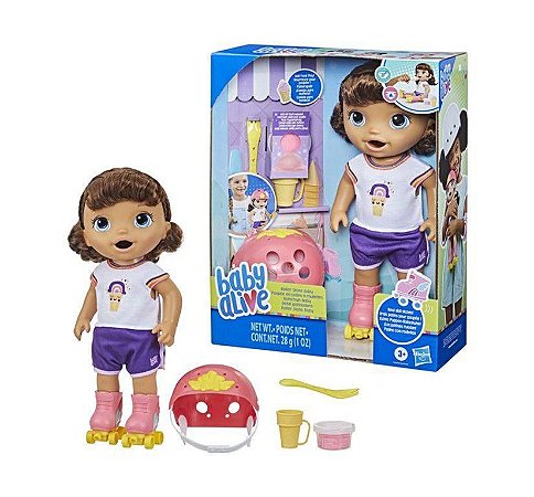 Boneca Baby Alive Roller Skate Patinadora Morena F5354