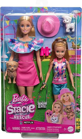 Boneca Barbie e Irmã Stacie e Cães de Estimação Mattel HRM09