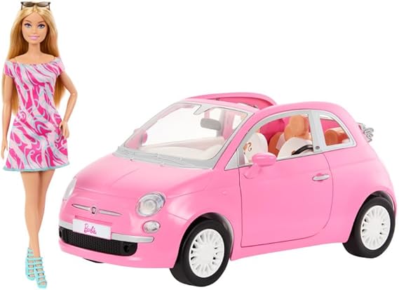 Boneca Barbie com Veiculo Fiat Rosa Mattel HRG59