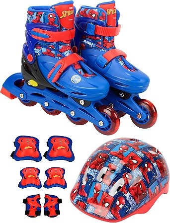 Patins 2 em 1 4 Rodas 32/35 Com Kit De Proteção Homem Aranha