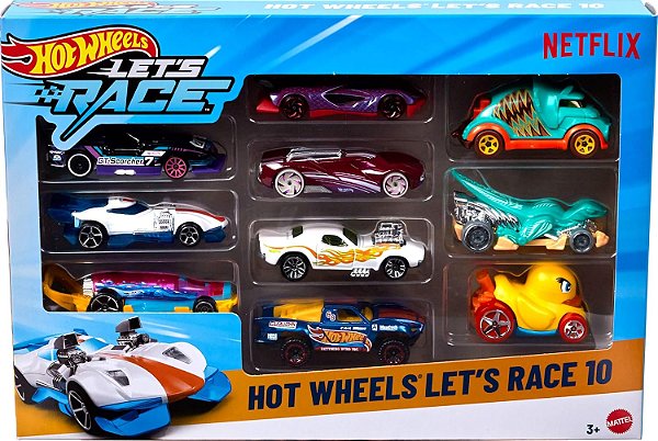 Hot Wheels Pack Com 10 Carrinhos Let's Race Sortidos JGN40
