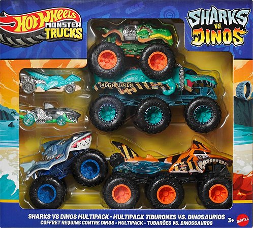 Hot Wheels Monster Trucks Pack Tubarões vs. Dinossauros Mattel JGD68