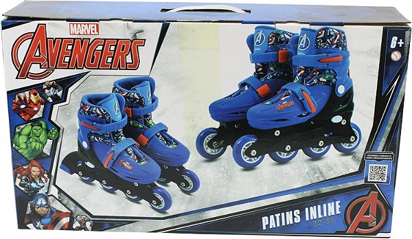 Patins Infantil Inline 4 Rodas com Led 32-35 Vingadores BBR DI0010